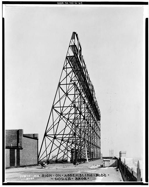 Dodge Hamtramck Plant ASSEMBLING BUILDING #1, SIGN ON ROOF, VIEW EAST 1915